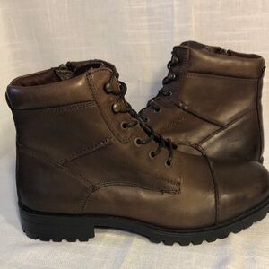 IZOD Mens Leather Boots Lace Up and Zip Up